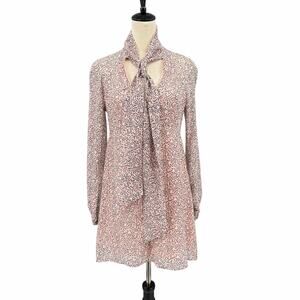 BCBGeneration Blush Floral Chiffon Metallic Neck Tie Long Sleeve Mini Dress